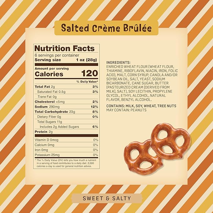 Salted Crème Brûlée Pretzels – 6 Oz Sweet & Salty Toffee Bite-Sized Snacks Packed with Rich Custard Flavor & Caramelized Toffee Coating – Crunchy, Snacky, Perfect for Anytime Snacking