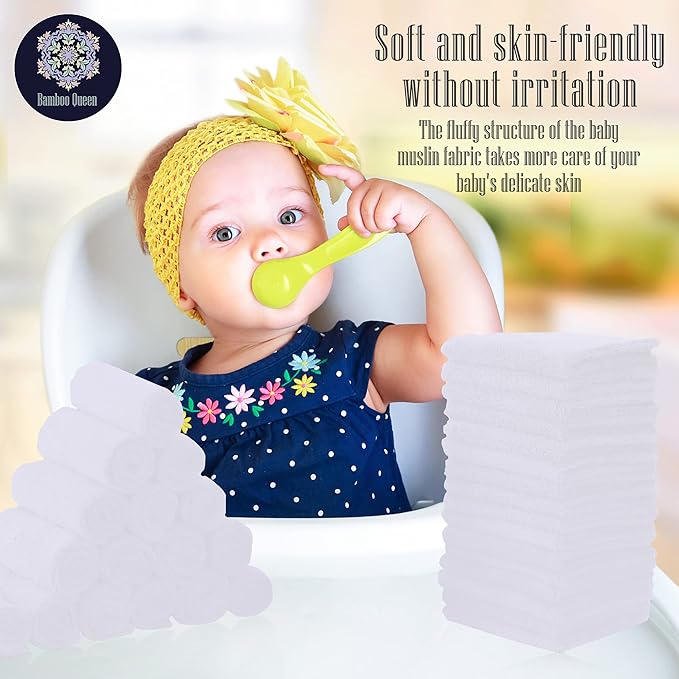 32 Pack Baby Washcloths - 10x10 Inch, Luxury Coral Fleece - Extra Absorbent and Soft Wash Clothes for Newborns, Infants and Toddlers - Suitable for Sensitive Skin and New Born - Baby Shower - White