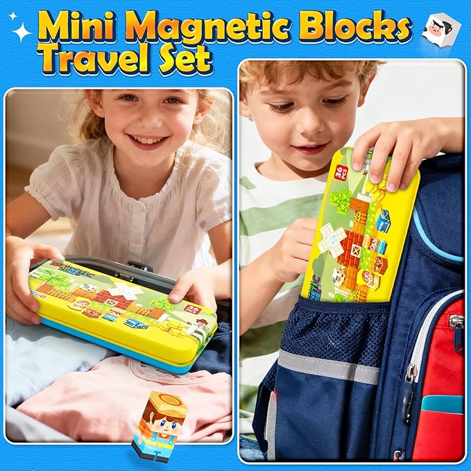 Magnetic Blocks Travel Toddler Toys Magnet Building Cubes STEM Sensory Learning Toys with Box Christmas Birthday Gifts for Kids Ages 3 4 5 6 7 8 Year Old Boys Girls