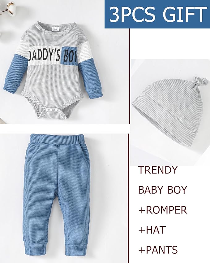 SUNNY PIGGY Baby Boy Clothes Newborn Infant Boys Outfits Romper Hat Pants 3PC Set 0-3 3-6 6-12 12-18 Month Clothing Gift