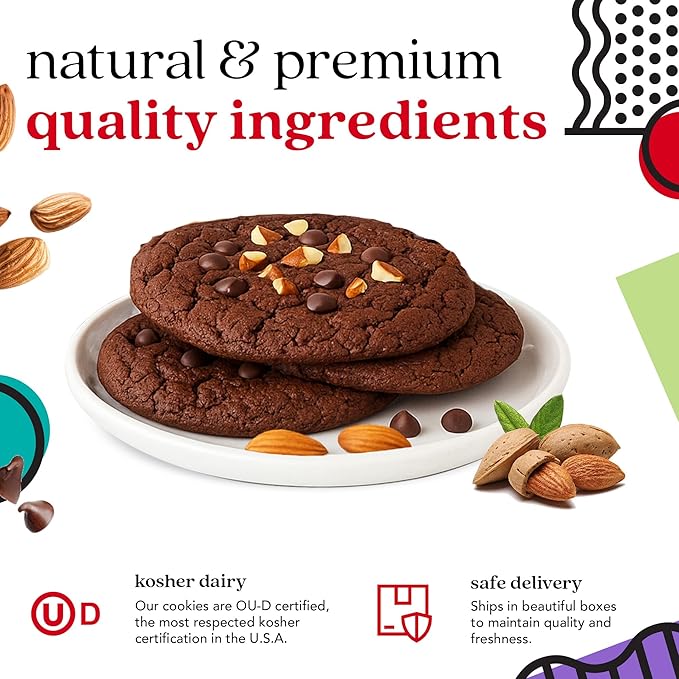 David's Cookies Fresh Baked Decadent Jumbo Almond Gourmet Cookies – 2lb Gift Basket Tin with 8 Large Almond Cookies – Bakery-Style Soft and Chewy Dessert for Holidays, Birthdays, Thank You Gifts