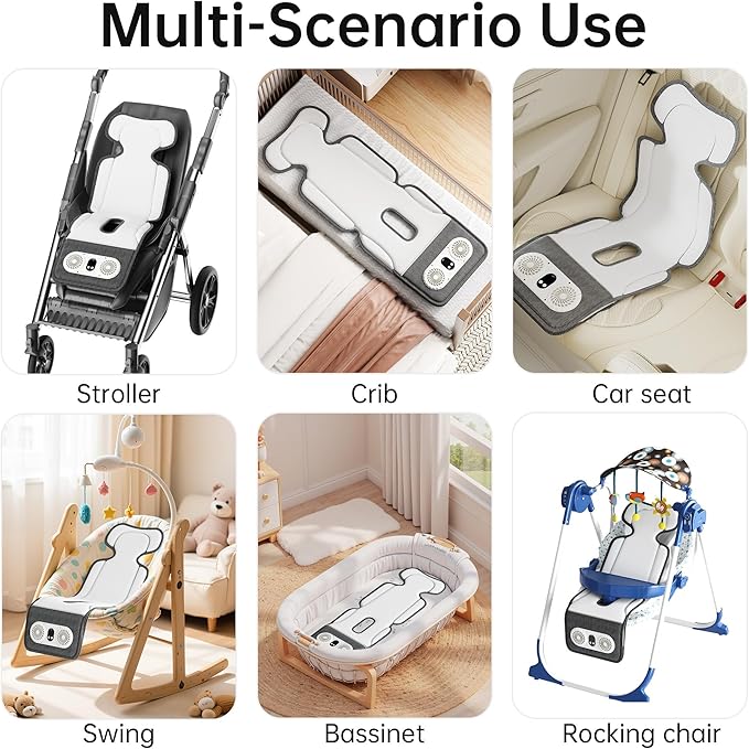 Baby Stroller Cooling Pad with Dual Turbo Blower,10000mAh Rechargeable Battery Powered Cooling Cushion, 3-Speed, Max 10H Runtime, Baby Summer Essential Car Seat Liner for Stroller Car Seat Crib