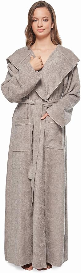Arus Women's Princess Robe Ankle Long Hooded Lightweight Turkish Cotton Bathrobe