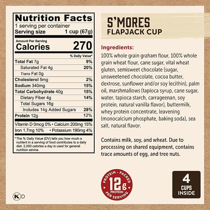 Kodiak Cakes Protein Pancake On The Go Flapjack Cups Mix; Buttermilk, Chocolate Chip, & S’mores Variety Pack