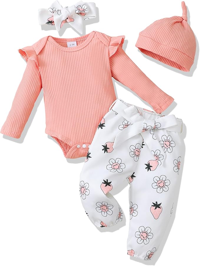Renotemy Newborn Baby Girl Clothes Outfits Infant Romper Ruffle Floral Pants Cute Toddler Baby Girl Clothes Set