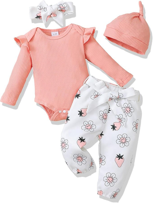 Renotemy Newborn Baby Girl Clothes Outfits Infant Romper Ruffle Floral Pants Cute Toddler Baby Girl Clothes Set