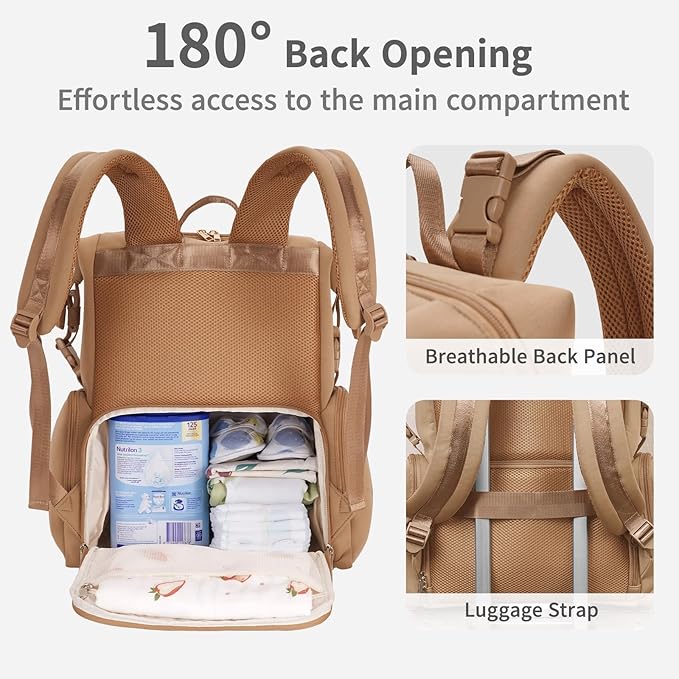 CEI-CEI Neoprene Diaper Bag Backpack Large Newborn Baby Maternity Bags Waterproof Travel Backpack for Mom Dad with Insulated Pockets,Changing Pad