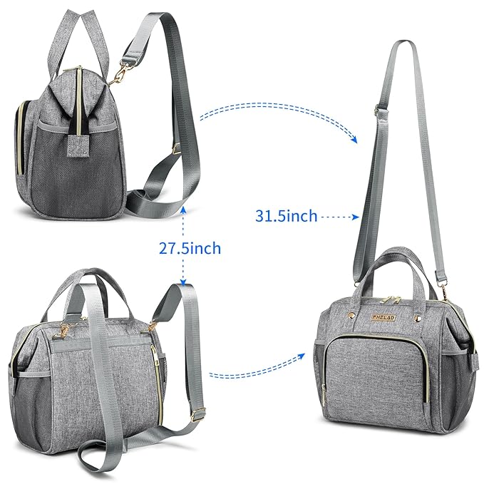 Small Diaper Bag Backpack, Crossbody Diaper Bags for Toddler, Waterproof Multi-Function Newborn Baby Stylish Mini Tote Maternity Bags Travel Backpacks with Insulated Pockets (Gray)