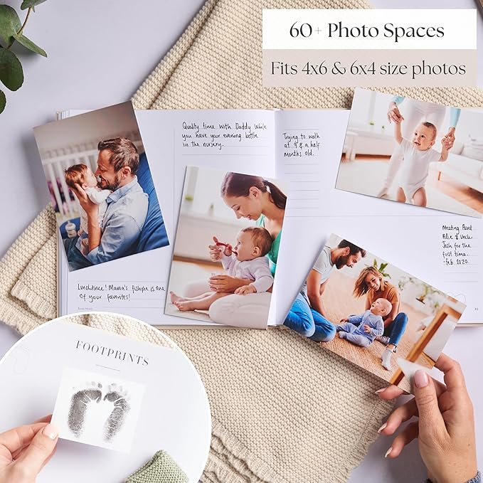 Baby Memory Book – Cream Fabric Baby Journal for Boys or Girls | Keepsake Scrapbook & Photo Album from Birth to Age 5 | Newborn Gift for Baby Shower or New Parents