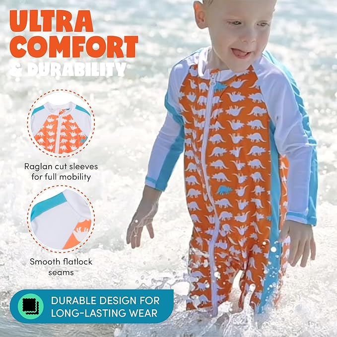 SwimZip Boys' Long-Sleeve UPF 50+ Swimsuit for Baby, Toddler, & Little Boys