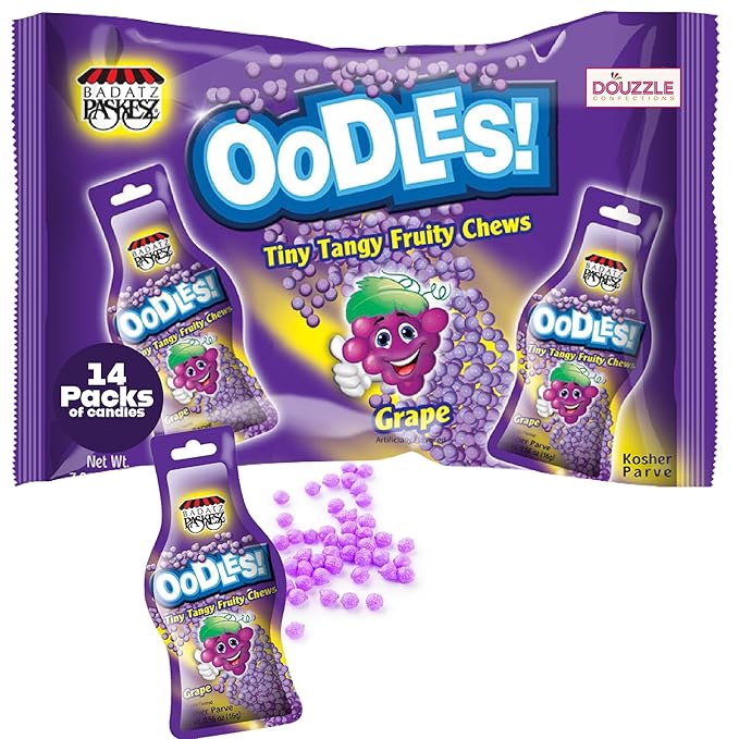 DOUzzle Back To School Oodles Grape Tiny Tangy Fruity Chews Mix (12 Count, 1 Pack) Individually Wrapped, Party Favor, Goodie Bag & Pinata Filler - Kosher Parve
