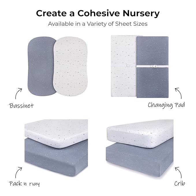 Ely’s & Co. Pack and Play Sheets, for Mini/Portable Crib, 2 Pack Fitted Playpen Play Yard Sheet Set Compatible with Graco Pack n Play, for Baby Boys, 100% Cotton, Celestial Blue Print, 38”x24”x5”