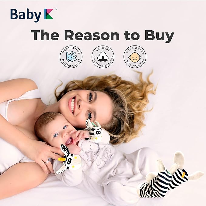 BABY K Foot Finder Socks & Wrist Rattles (Set J) - Newborn Toys for Baby Boy or Girl - Brain Development Infant Toys - Hand and Foot Rattles Suitable for 0-3, 3-6, 6-12 Months Babies