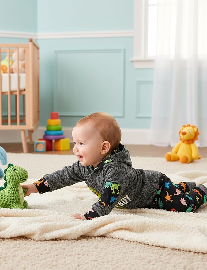 Fommy Newborn Baby Boy Clothes Plaid Letter Print Long Sleeve Hoodies + Long Pants 2PCS Fall Winter Outfits Set