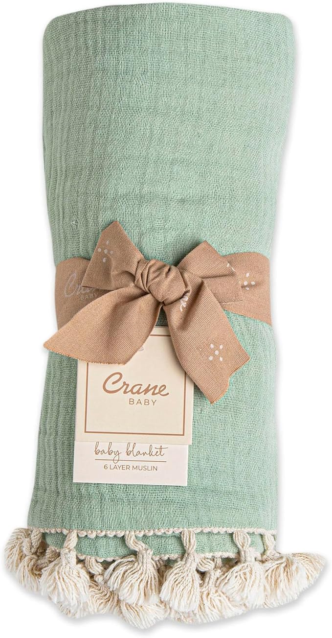 Crane Baby Muslin Swaddle Blanket, Soft Cotton Lightweight Nursery and Stroller Blanket for Baby Boys & Girls, Evergreen, 30" x 40"