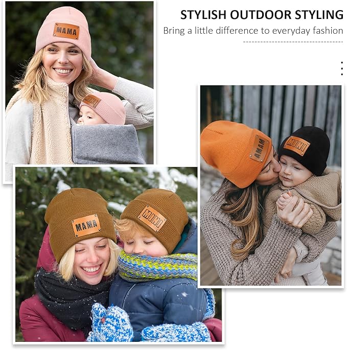 Parent-Child Beanie Hat,Mother & Baby Daughter/Son Winter Warm Knit Hat,Kids Soft Beanie Cap