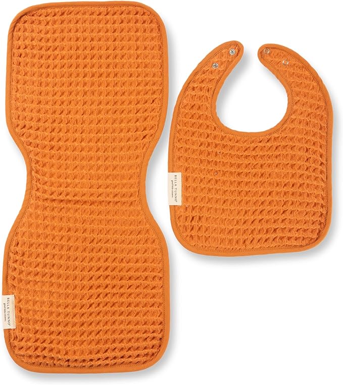 Bella Tunno Baby Bibs and Burp Cloths Set – Reversible Drool Bibs and Soft Absorbent Newborn Burp Cloths, OEKO-TEX Certified (Pumpkin)