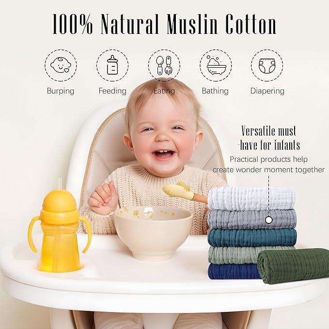 SWEET DOLPHIN 12 Pack Muslin Burp Cloths Large 100% Cotton Burping Clothes for Baby Drool - Absorbent and Soft Boys & Girls Milk Spit Up Rags for Newborn Essentials Registry - Mountain Gradient