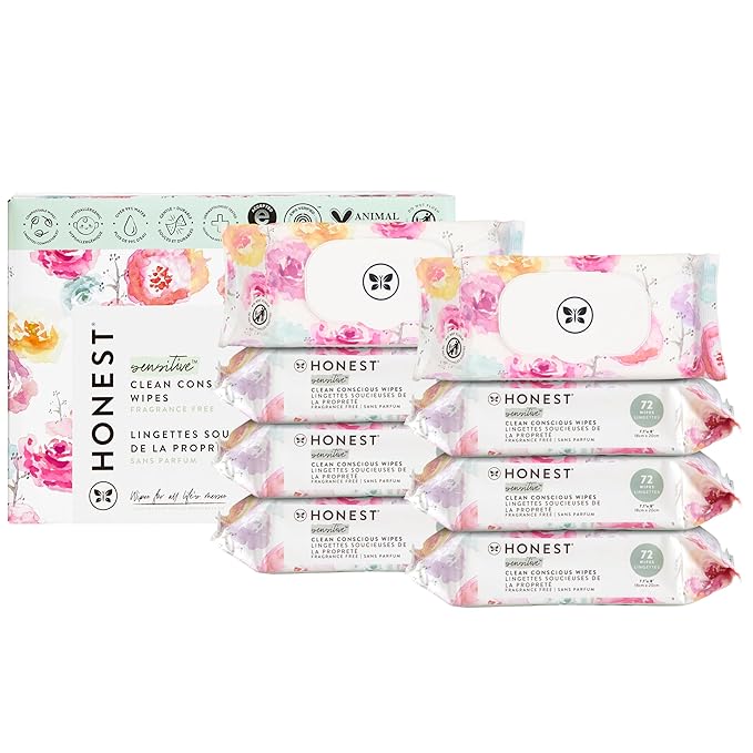 The Honest Company Clean Conscious Multi-Use Wipes | Hypoallergenic + Unscented for Sensitive Skin | Over 99% Water, Compostable, Plant Based, Baby Wipes | Rose Blossom, 576 Count