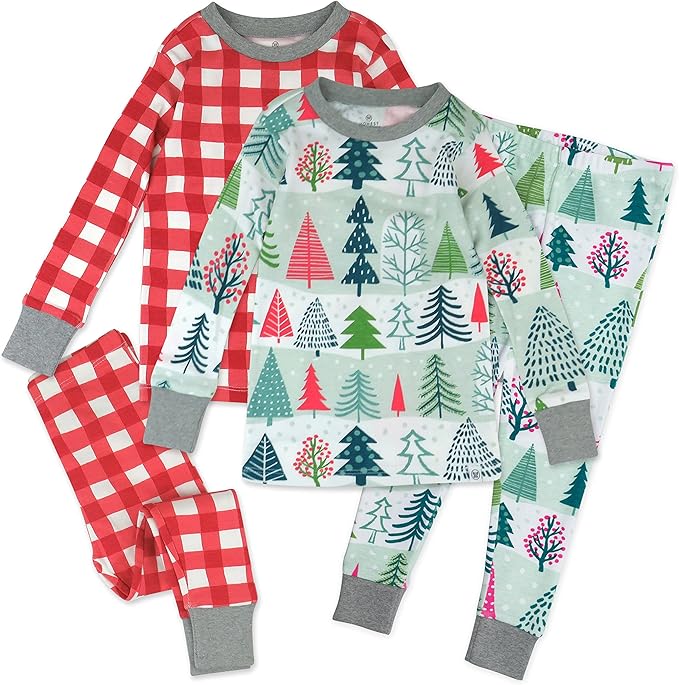 HonestBaby 4 Piece Pajamas Sleepwear Pjs 100% Organic Cotton for Infant Baby and Toddler Boys, Girls, Unisex