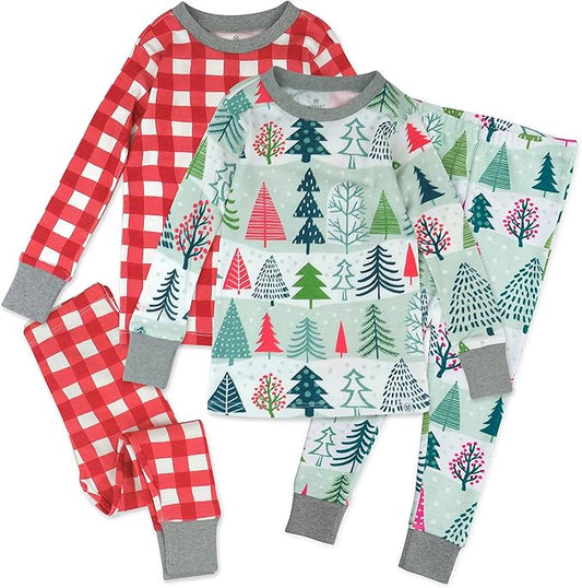HonestBaby 4 Piece Pajamas Sleepwear Pjs 100% Organic Cotton for Infant Baby and Toddler Boys, Girls, Unisex