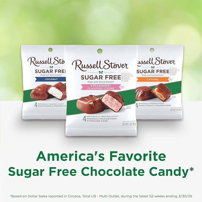 RUSSELL STOVER Sugar Free Strawberry Flavored Crème Candy, 2 oz. bag (Pack of 10)