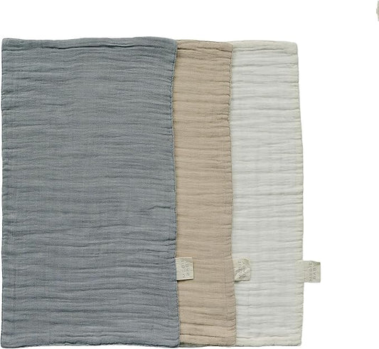 Mebie Baby Burp Cloths, Dusty Blue Print 3-Pack, Muslin Burp Cloth Set for Spit Up, Drool, and More, Boho Burp Cloths for Baby Boy and Girl, Baby Must Haves for Registry Lists and Gifts for Newborns