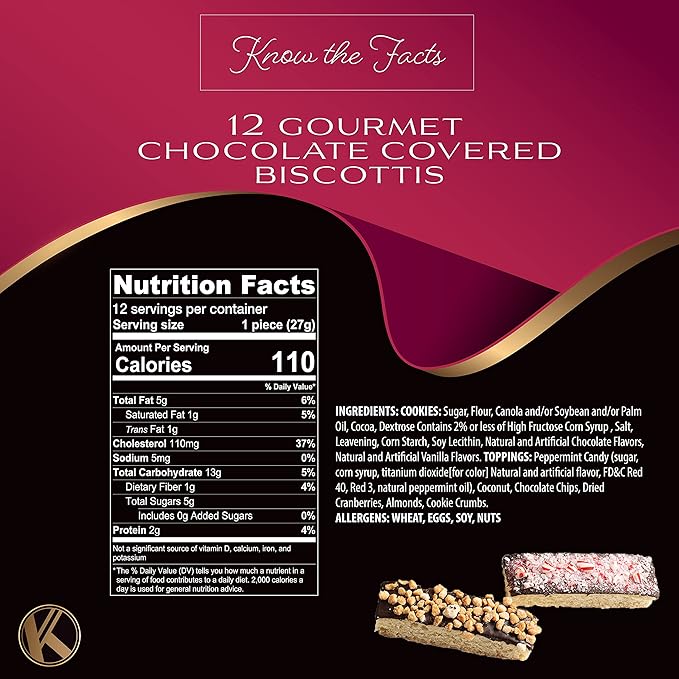 KREMERY Creamy Chocolate Cravings - Chocolate Covered Biscotti Cookies Gift Basket, in Elegant Gift Box (12 Biscotties, Assorted Sweet Toppings) Food Assortments USA Made