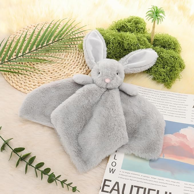 Apricot Lamb Stuffed Animals Gray Bunny Rabbit Security Blanket Infant Nursery Character Blanket Luxury Snuggler Plush Baby Lovey(Grey Bunny)