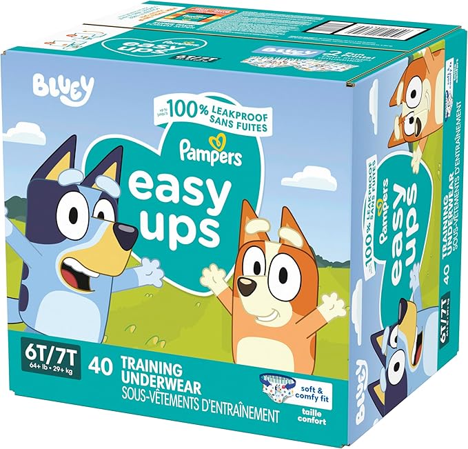 Pampers Training Pants - Easy Ups Boys & Girls Bluey - Size 6T-7T, 40 Count, Children's Potty Underwear