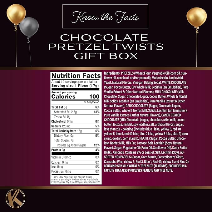 KREMERY Creamy Chocolate Cravings - Birthday Treats, Chocolate Covered Pretzel Twists Gift Basket, in Sectional Gift Box + Greeting Card (12 Pretzels, Assorted Sweet Toppings) Food Assortments USA Made