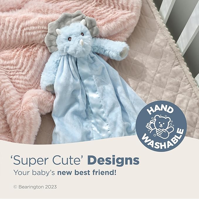 Bearington Baby Lil’ Tracer Snuggler, 15 Inch Light Blue Dinosaur Plush Stuffed Animal Security Blanket Lovey for Babies