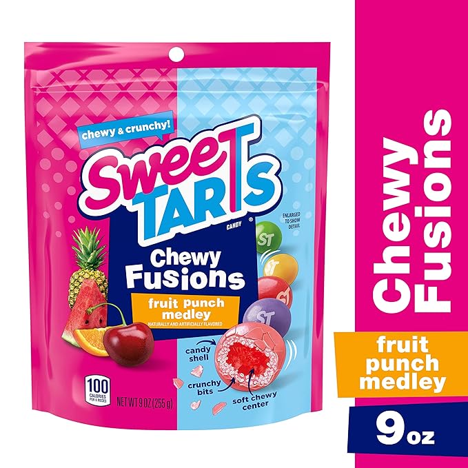 SweeTARTS Chewy Fusions Candy, Fruit Punch Medley, 9 Ounce (Pack of 2)