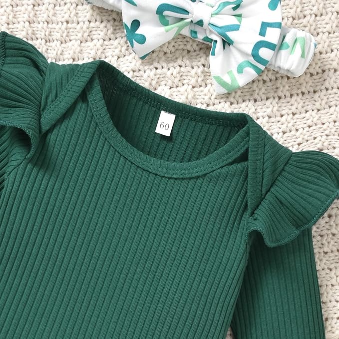 Aalizzwell Preemie Newborn Infant Baby Girls Clothes Ribbed Romper Bodysuit Pants Set Fall Winter Outfits