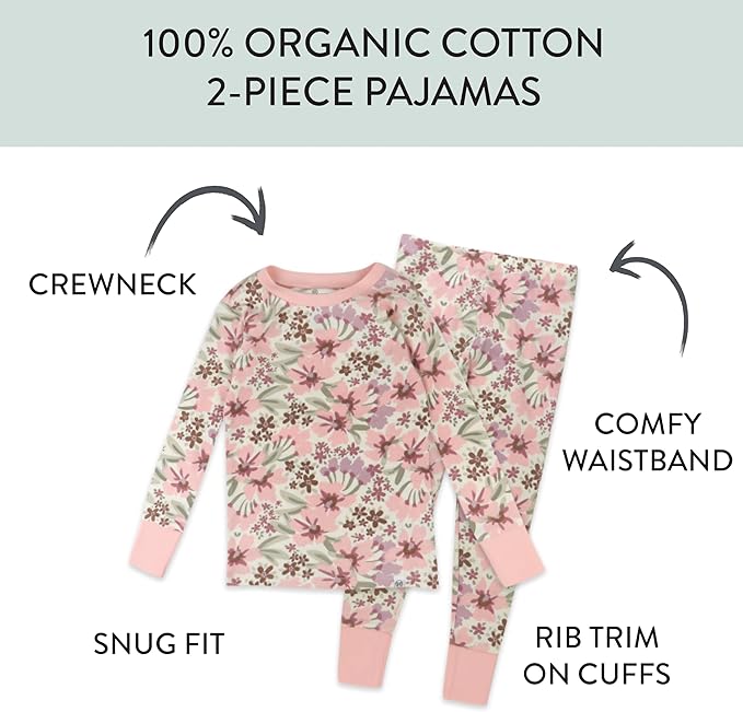 HonestBaby Classics 2-Piece Pajamas Sleepwear Pjs 100% Organic Cotton for Baby, Toddler, Kids