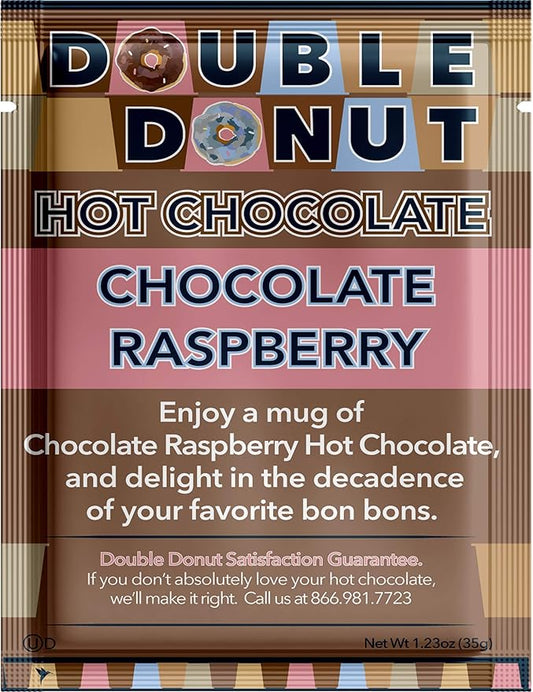 Double Donut Flavored Hot Chocolate, Raspberry Hot Chocolate, Hot Chocolate Packets, Hot Cocoa Mix, Pack 32 Pouches per Pack