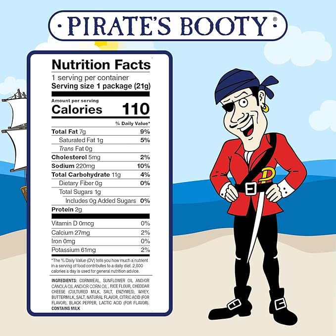 Pirate's Booty Cheddar Blast Cheese Puffs, Gluten-Free, Kids Snacks, 0.75oz (16ct)