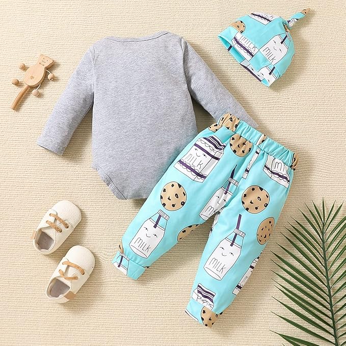 Newborn Infant Baby Clothes Long Sleeve Romper + Pants + Hat 3PCS Outfits Set