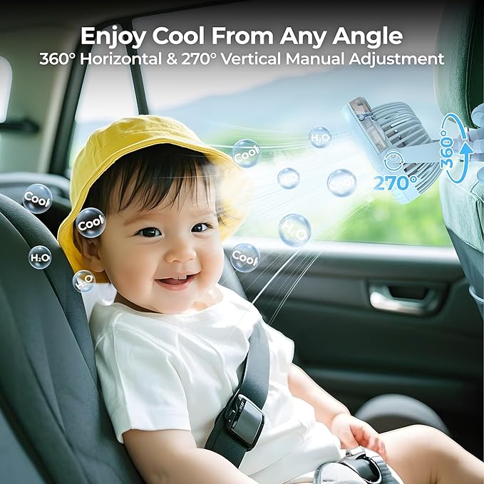 Misting Baby Stroller Fan, 4000mAh Rechargeable Battery Operated, 270°Pivoting, 15H Cooling,50ml Portable Water Sprayer Misting Fan with Flexible Tripod Clip on Car Seat Crib Treadmill Bunk Bed