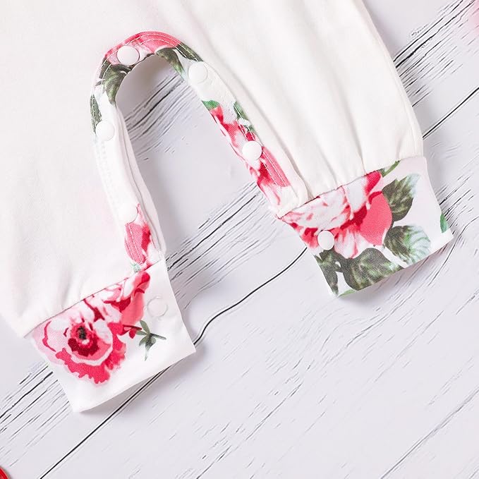 GRNSHTS Newborn Baby Girl Romper Infant Letter Print Jumpsuit Floral Bodysuit+Hat+Headband+Gloves Coming Home Clothes Outfits