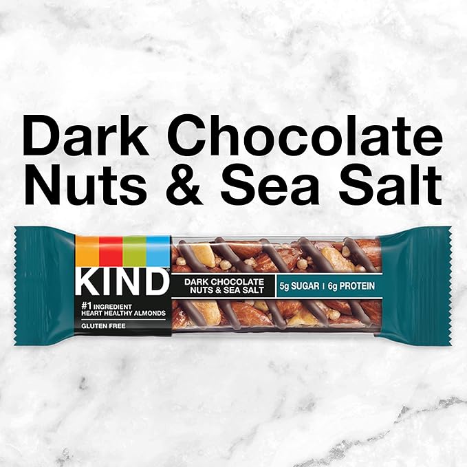 KIND Nut Bars, Favorites Variety Pack, Dark Chocolate Nuts and Sea Salt, Peanut Butter Dark Chocolate, Caramel Almond and Sea Salt, Gluten Free, Up to 7g Protein, 18 Count