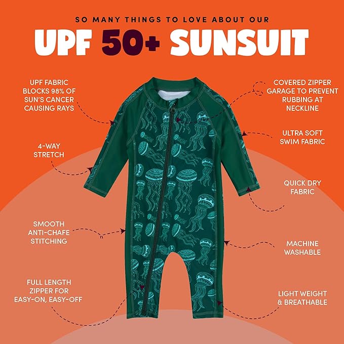 SwimZip Boys' Long-Sleeve UPF 50+ Swimsuit for Baby, Toddler, & Little Boys