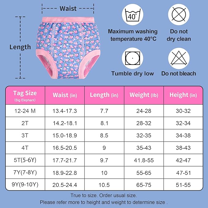 BIG ELEPHANT 6-Pack Potty Training Pants – 100% Cotton Absorbent Toddler Underwear for Boys and Girls (12M-10Y)