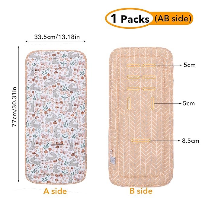 Baby Stroller Cushion,Infant Car Seat Insert-Reversible Universal Breathable and Soft Newborn Stroller Mat,100% Cotton Cover Toddler Seat Pad Liner-34x78cm,1 Pack(Rabbit)