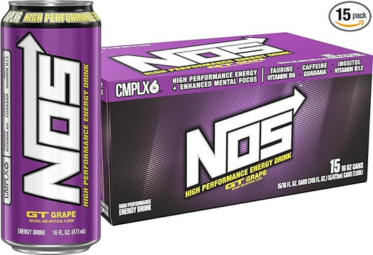 NOS GT Grape: High Performance Energy Drink. 16 Fl oz (Pack of 15)