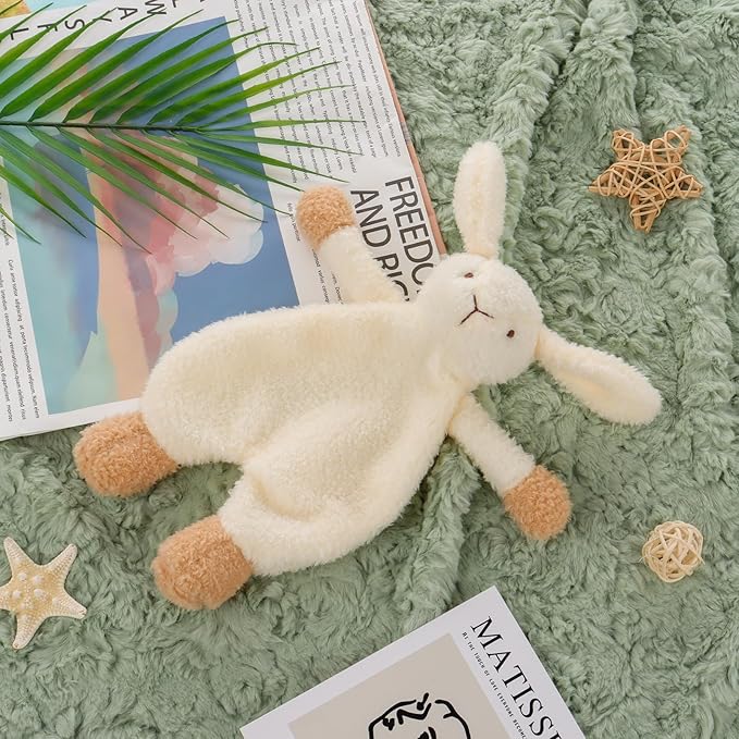 Apricot Lamb Stuffed Animals Security Blanket White Bunny Rabbit Infant Nursery Character Blanket Luxury Snuggler Plush(White Bunny, 10 Inches)