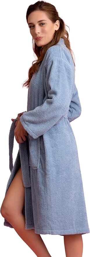 Soft Touch Linen Women's Robe Terry Cloth Kimono Bathrobe Thick 100% Cotton