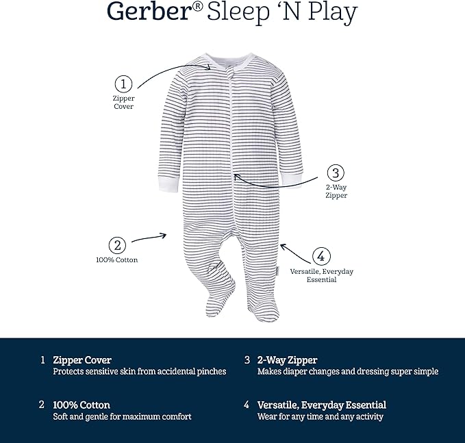 Gerber baby-girls 2-pack 2-way Zip Thermal Footed Sleep 'N Play