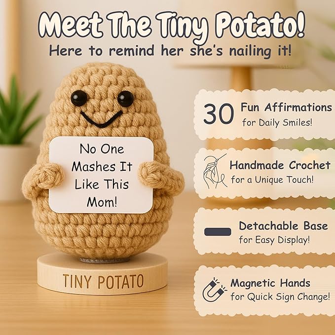 New Mom Gifts for Women - Crochet Potato with 30 Empowering Affirmations for New Moms - Women Gift for Baby Shower, Christmas, Birthday - Postpartum Gift Idea for 1st Time Mother After Birth