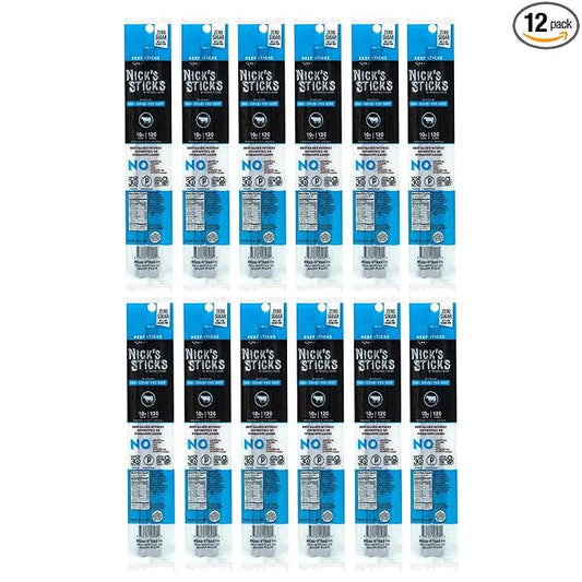 Nick's Sticks Clean & Balanced 100% Grass-Fed Beef Snack Sticks | Made in the USA | Gluten Free | Paleo, Keto, Whole30 Approved | No Soy, Antibiotics or Hormones (12 – 1.7oz. Packages of 2 Sticks)